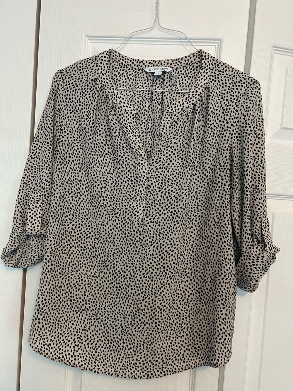 41 Hawthorn Taupe Blouse with Black Dot Print
